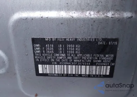 2015 Subaru Legacy 2.5I Premium z USA, uszkodzony, nr VIN 4S3BNAC60F3076048